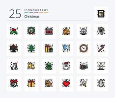 Weihnachten 25 Zeilen gefülltes Icon Pack inklusive Getränk. Weihnachten. Kalender. Feier. Weihnachten vektor