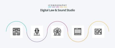 Digital Law and Sound Studio Line 5 Icon Pack inklusive Mixer. Regler. Aufzeichnung. Kontrolle. Hand vektor