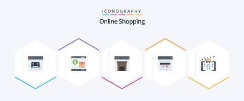 Online-Shopping 25 Flat Icon Pack einschließlich Online. Kredit. Einkaufen. Kasse. Einkaufen vektor