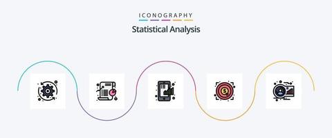 Statistische Analyselinie gefülltes flaches 5-Icon-Paket einschließlich Ziel. Leistung. Statistik. Marketing. Graph vektor