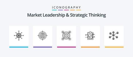 marknadsföra ledarskap och strategisk tänkande linje 5 ikon packa Inklusive mål. pil. överföra. styrelse. säker. kreativ ikoner design vektor