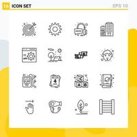 mobil gränssnitt översikt uppsättning av 16 piktogram av programmering utveckla Stöd kodning service redigerbar vektor design element