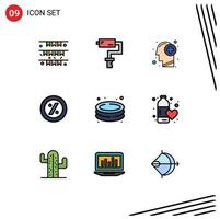 Stock Vector Icon Pack mit 9 Zeilen Zeichen und Symbolen für Pool Prozent Tool E-Commerce Mind editierbare Vektordesign-Elemente