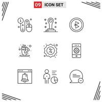 Stock Vector Icon Pack mit 9 Zeilenzeichen und Symbolen für Shop-Commerce-Bluetooth-Abzeichen heiß editierbare Vektordesign-Elemente