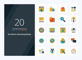 20 flaches Farbsymbol für SEO-Web- und Werbemedien zur Präsentation vektor