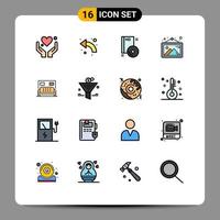 Stock-Vektor-Icon-Pack mit 16 Zeilenzeichen und Symbolen für Rahmenbild bis Galerie-Disc editierbare kreative Vektordesign-Elemente vektor