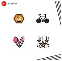 Packung mit 4 modernen Filledline-Flachfarben Zeichen und Symbolen für Web-Printmedien wie Stopp-Tierverkehr Fahrradgesicht editierbare Vektordesign-Elemente vektor