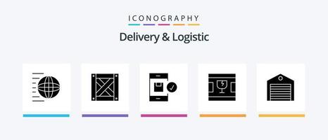 leverans och logistisk glyf 5 ikon packa Inklusive former. leverans. bruten. enhet. kreativ ikoner design vektor