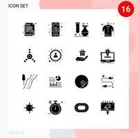 Gruppe von 16 soliden Glyphen Zeichen und Symbolen für die Verwaltung Verbindungsflaschen Einkauf kaufen editierbare Vektordesign-Elemente vektor