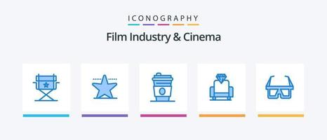 cenima blå 5 ikon packa Inklusive . stereo. dryck. glasögon. d glasögon. kreativ ikoner design vektor