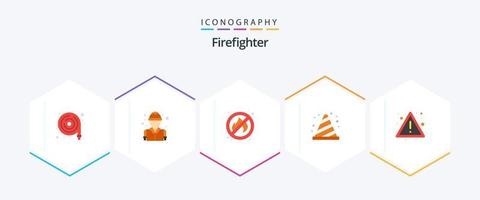 Feuerwehrmann 25 Flat Icon Pack inklusive Feuer. Zeichen. Feuer. Straße. Block vektor