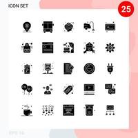 Satz von 25 Vektor-Solid-Glyphen auf dem Gitter zum Reinigen von sauberen Transportherz-Erdbeer-editierbaren Vektordesign-Elementen vektor