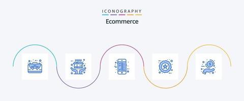 e-handel blå 5 ikon packa Inklusive pengar. mynt. räkningen. produkt. e-handel vektor