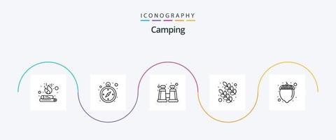 Camping Line 5 Icon Pack inklusive . Mutter. erkunden. Haselnuss. Natur vektor