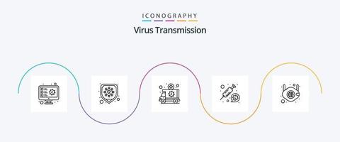 Virus Transmission Line 5 Icon Pack inklusive Maske. Impfung. Krankenwagen. Spritze. Coronavirus vektor