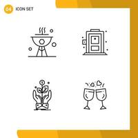 Aktienvektor-Icon-Pack mit 4 Zeilenzeichen und Symbolen für BBQ-Wachstum Dinner Door Rise editierbare Vektordesign-Elemente vektor