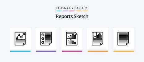 rapporter skiss linje 5 ikon packa Inklusive papper. data. sida. barer. papper. kreativ ikoner design vektor