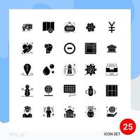 Gruppe von 25 modernen soliden Glyphen, die für editierbare Vektordesign-Elemente der Yen-Währungszeichenform gesetzt werden vektor