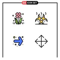 Packung mit 4 modernen Filledline-Flachfarben Zeichen und Symbolen für Web-Printmedien wie Flora Pfeil Natur Kontamination rechts editierbare Vektordesign-Elemente vektor