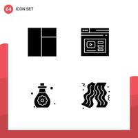 piktogram uppsättning av 4 enkel fast glyfer av rutnät mjuk hud sida video bacon redigerbar vektor design element