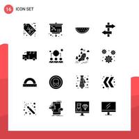 Gruppe von 16 soliden Glyphen Zeichen und Symbolen für Fahrzeuge Schulmelone Buszeichen editierbare Vektordesign-Elemente vektor
