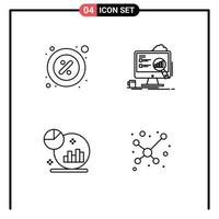 moderner Satz von 4 gefüllten flachen Farben Piktogramm von Rabattstatistiken Stückbrettdiagramm editierbare Vektordesign-Elemente vektor