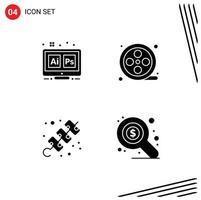 Stock Vector Icon Pack mit 4 Zeilenzeichen und Symbolen für Adobe Holidays Tool Movie Reel Travel editierbare Vektordesign-Elemente