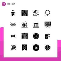 16 universelle solide Glyphenzeichen Symbole der Blattperle entwickeln bearbeitbare Vektordesign-Elemente für Halskettenwerkzeuge