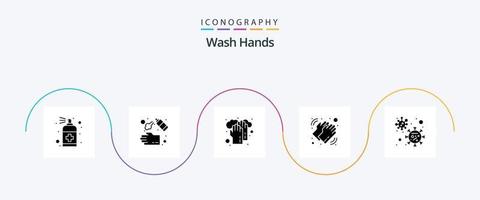 Hände waschen Glyphe 5 Icon Pack inklusive Trocknen. medizinisch. Seife. Hände. medizinisch vektor