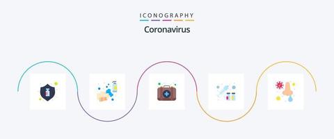 Coronavirus Flat 5 Icon Pack inklusive Impfstoff. Grippe. sprühen. Fall. Bausatz vektor