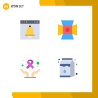 Satz von 4 modernen ui-Symbolen Symbole Zeichen für Alarm Care Interface Foto Cancer Day editierbare Vektordesign-Elemente vektor