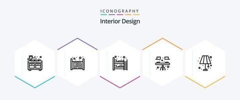 interiör design 25 linje ikon packa Inklusive golv. interiör. sova. matsal. sömn vektor