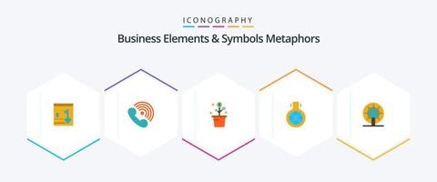 Business-Elemente und Symbole Metaphern 25 Flat Icon Pack inklusive Experiment. Flasche. Signale. chemisch. Topf vektor