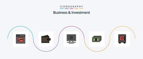 Geschäfts- und Investitionslinie gefülltes flaches 5-Icon-Paket einschließlich Benutzer. Schließfach. Geldbörse. Kasse. Dollar vektor