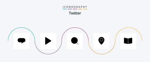 Twitter glyf 5 ikon packa Inklusive omslag. sida. verktyg. bok. Karta vektor
