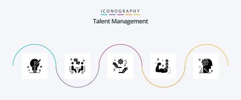 Talent Management Glyph 5 Icon Pack inklusive Training. Fitnessstudio. Kommunikation. Einstellung. aufstellen vektor