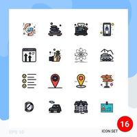 Piktogrammsatz aus 16 einfachen, flachen, farbgefüllten Linien von Boss-Telefon-Spa-Kontaktküche editierbare kreative Vektordesign-Elemente vektor