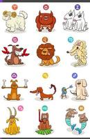 Horoskop Sternzeichen mit Comic-Hundefiguren gesetzt vektor