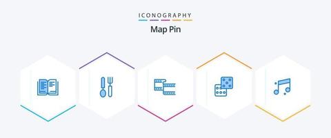 Map Pin 25 blaues Icon Pack inklusive . Klang. Film. Musik. Glücksspiel vektor
