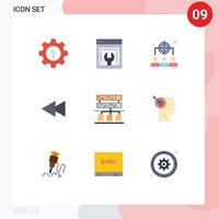 universelle Symbolsymbole Gruppe von 9 modernen flachen Farben von Datenrücklauf Geschäft Rückwärtspfeil editierbare Vektordesign-Elemente vektor