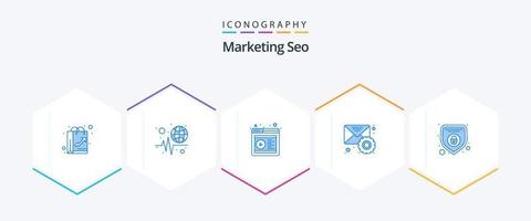 Marketing SEO 25 Blue Icon Pack inklusive Netzwerk. Einstellungen. Tendenzen. Post. Webseite vektor