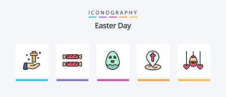 Osterlinie gefüllt 5 Icon Pack inklusive Ei. Urlaub. Monitor. Ostern. Ei. kreatives Symboldesign vektor