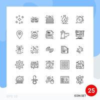 Stock Vector Icon Pack mit 25 Zeilenzeichen und Symbolen für den Standort Bell Love Alarm Living editierbare Vektordesign-Elemente