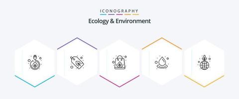 ekologi och miljö 25 linje ikon packa Inklusive natur. återanvändning. organisk. rening. släppa vektor