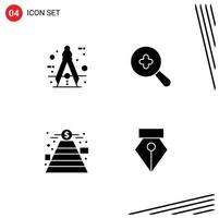 Stock Vector Icon Pack mit 4 Zeilenzeichen und Symbolen für Architekten-Fundraising-Maßnahmen suchen Geld editierbare Vektordesign-Elemente