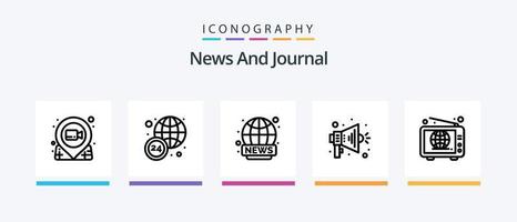 News Line 5 Icon Pack inklusive News. Zeit. Reißzwecke. International. Nachricht. kreatives Symboldesign vektor