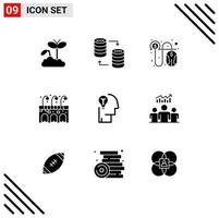 Stock Vector Icon Pack mit 9 Zeilenzeichen und Symbolen für Bulb Pub Share Life Cash editierbare Vektordesign-Elemente