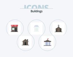byggnader platt ikon packa 5 ikon design. byggnad. arkitektur. domstol. affär. marknad vektor