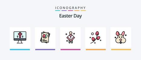 Osterlinie gefüllt 5 Icon Pack inklusive Cack. Ostern. Frühling. Ei. Kaninchen. kreatives Symboldesign vektor