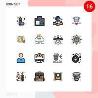modern uppsättning av 16 platt Färg fylld rader pictograph av dela med sig hjärta klot bröllop wiFi redigerbar kreativ vektor design element